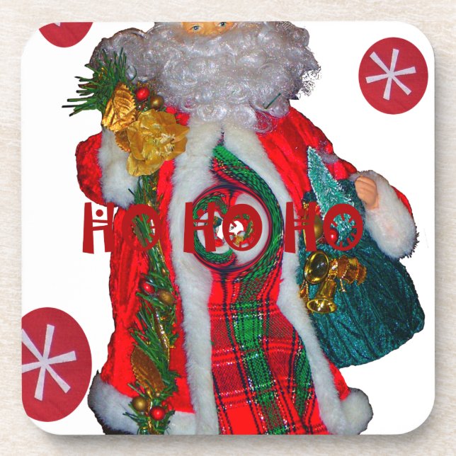 Happy Santa Hohoho Greetings graphic text art desi Coaster (Front)