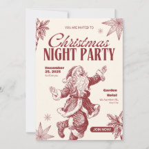 Happy Santa holly christmas party invitation card