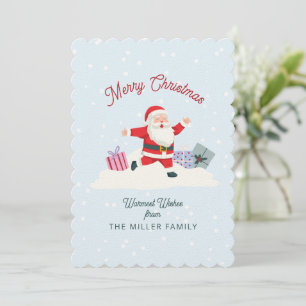 Happy Santa, light blue Christmas card