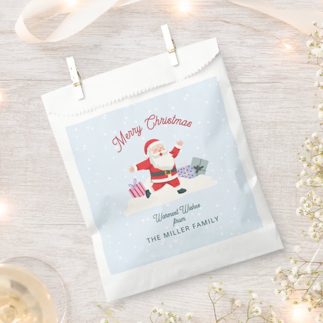 Happy Santa, light blue Christmas Favour Bags (Clipped)