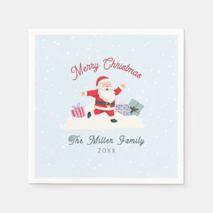 Happy Santa, light blue Christmas Napkin