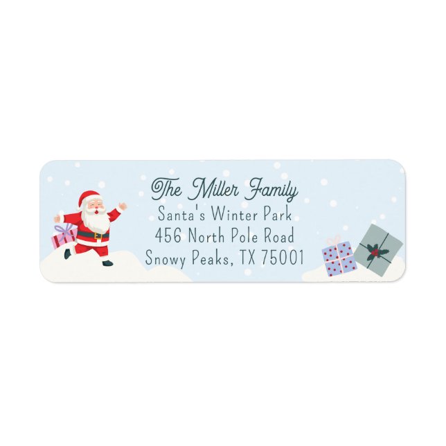 Happy Santa, light blue Christmas return address  (Front)
