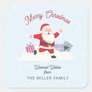 Happy Santa, light blue Christmas Square Sticker