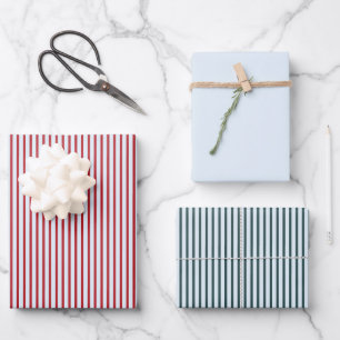 Happy Santa light blue striped  Wrapping Paper Sheet