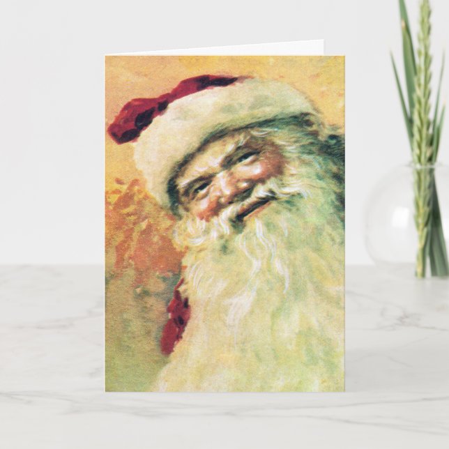 Happy Santa Merry Christmas Vintage Holiday Card (Front)