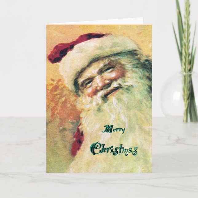 Happy Santa Merry Christmas Vintage Holiday Card (Front)
