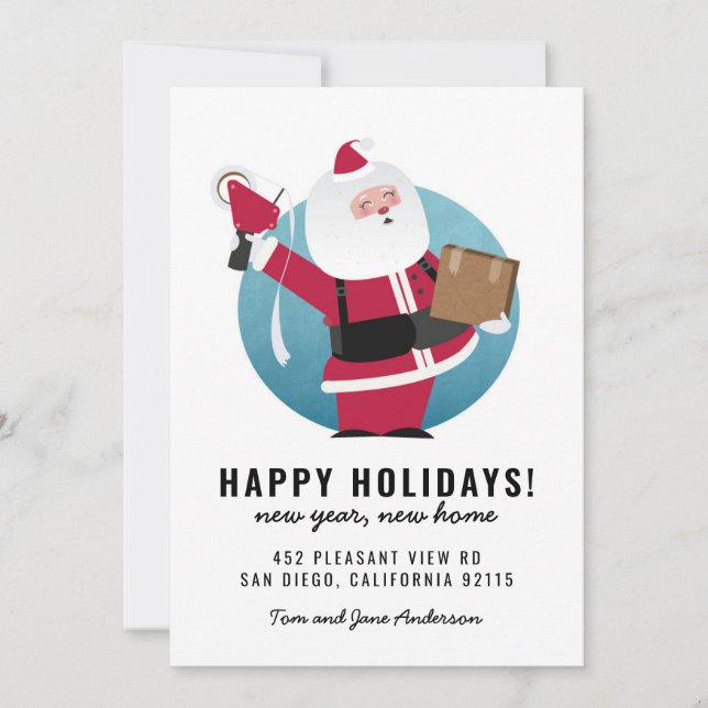 Happy Santa Mover with Box Invitation (Front)