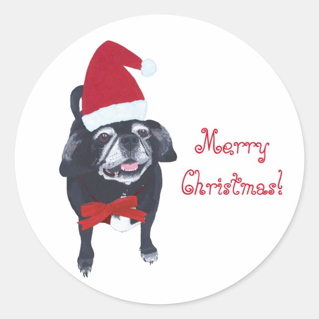 Happy Santa Pug Dog Merry Christmas Stickers (Front)