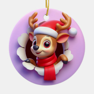 Happy Santa Reindeer Bursting Out Ceramic Tree Decoration