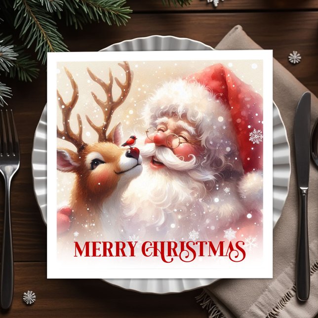 Happy Santa Rudolph Holiday Table Napkins (Happy Santa Rudolph Holiday Table Napkins)