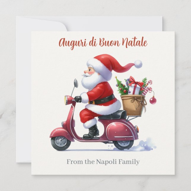 Happy Santa Scooter Italy Christmas  Holiday Card (Front)