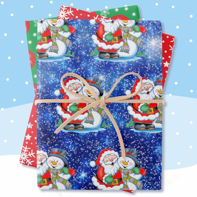 Happy Santa Snowman 3 Snow Coordinating Wrapping Paper Sheet (Creator Uploaded)