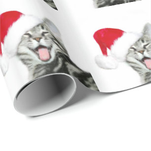 Happy Santa tabby kitten Wrapping Paper
