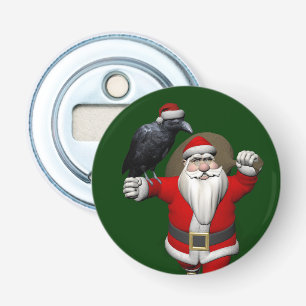 Happy Santa With Big Black Raven Bottle Opener