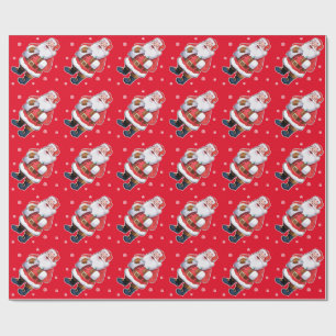 Happy Santa wrapping paper on red