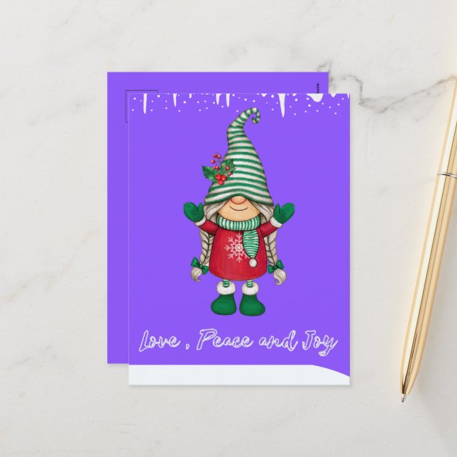 Happy Santa's Little Friend Holiday Postcard (Front/Back In Situ)