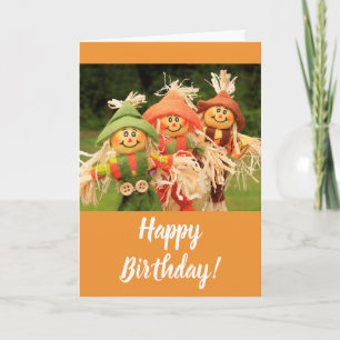 Happy Scarecrows Autumn Birthday Card