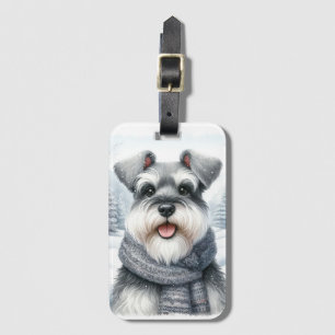 Happy Schnauzer in a Scarf Winter Art Luggage Tag