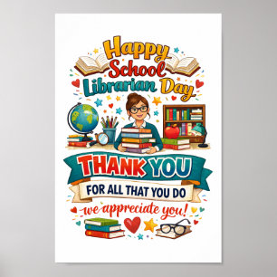 Happy School Librarian Day   Thank You Librarian  Poster