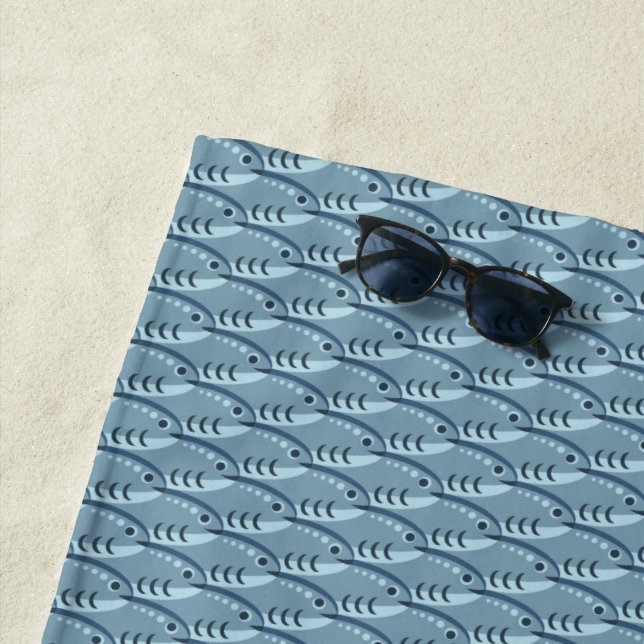 Happy Schooling Fish Blue Beach Towel (In Situ)