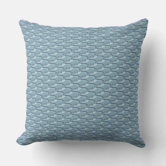 Happy Schooling Fish Blue Throw Pillow (Front)