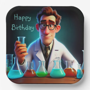 Happy Scientist Birthday Paper Plate