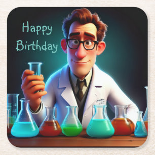 Happy Scientist Birthday Square Paper Coaster