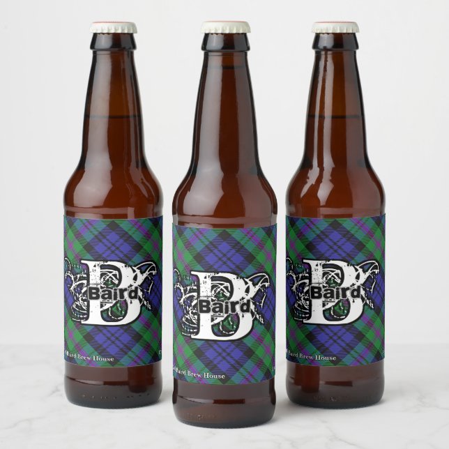 Happy Scotsman Clan Baird Tartan Monogram Beer Bottle Label (Bottles)