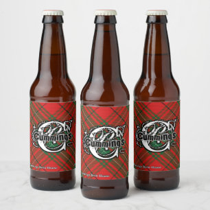 Happy Scotsman Clan Cumming Red Tartan Monogram Beer Bottle Label