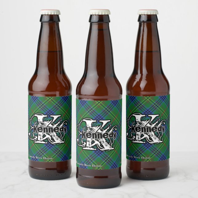 Happy Scotsman Clan Kennedy Tartan Monogram Beer Bottle Label (Bottles)