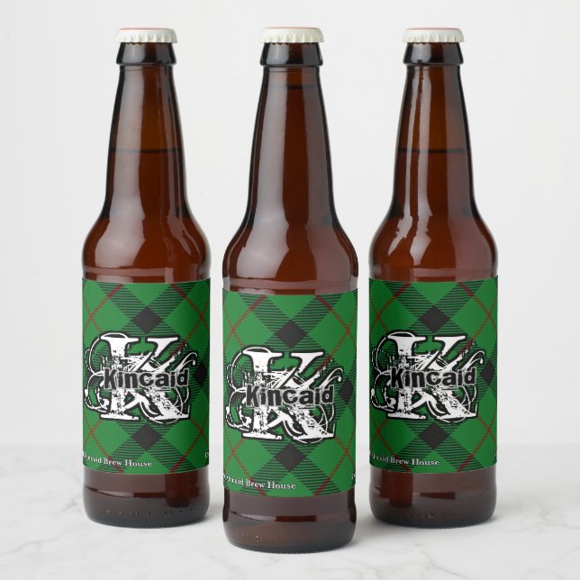 Happy Scotsman Clan Kincaid Tartan Monogram Beer Bottle Label (Bottles)