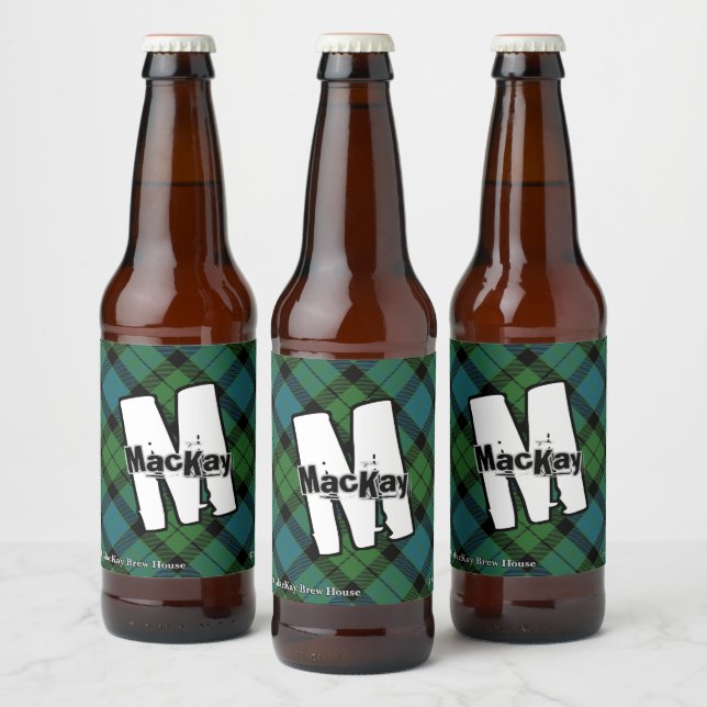 Happy Scotsman Clan MacKay Ancient Tartan Monogram Beer Bottle Label (Bottles)