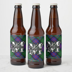 Happy Scotsman Clan Malcolm Tartan Monogram Beer Bottle Label