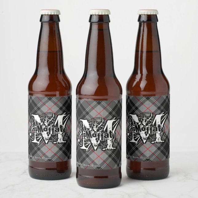 Happy Scotsman Clan Moffat Tartan Monogram Beer Bottle Label (Bottles)