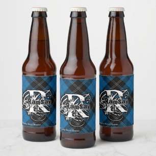 Happy Scotsman Clan Ramsay Blue Tartan Monogram Beer Bottle Label