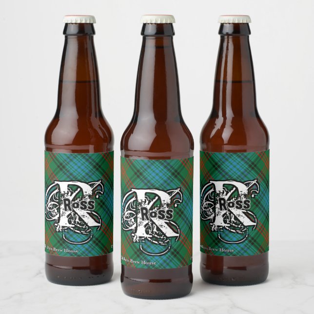 Happy Scotsman Clan Ross Tartan Monogram Beer Bottle Label (Bottles)
