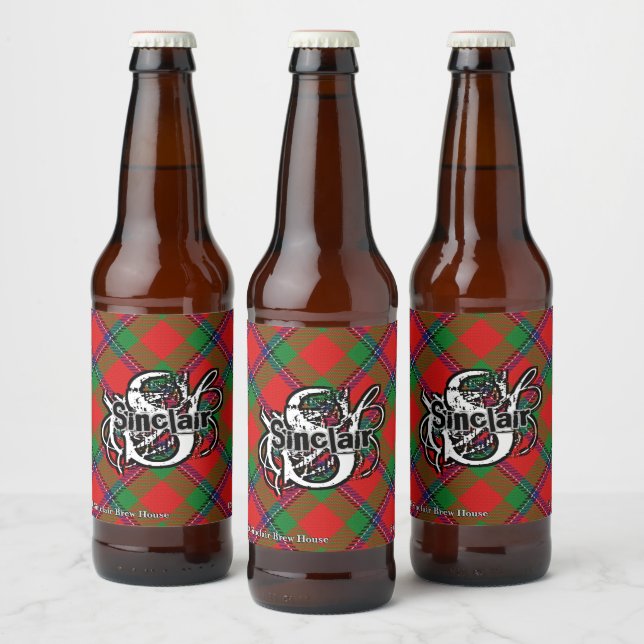 Happy Scotsman Clan Sinclair Tartan Monogram Beer Bottle Label (Bottles)