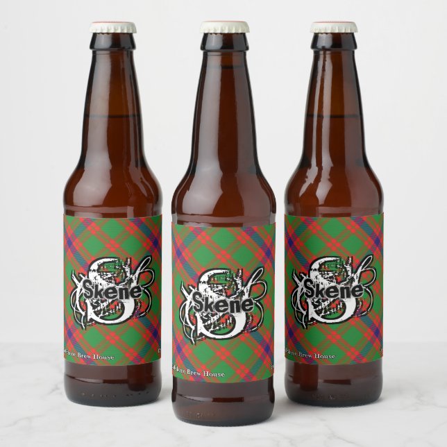 Happy Scotsman Clan Skene Tartan Monogram Beer Bottle Label (Bottles)