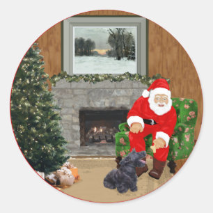 Happy Scottish Terrier & Santa Classic Round Sticker