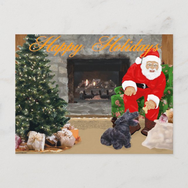 Happy Scottish Terrier & Santa Holiday Postcard (Front)