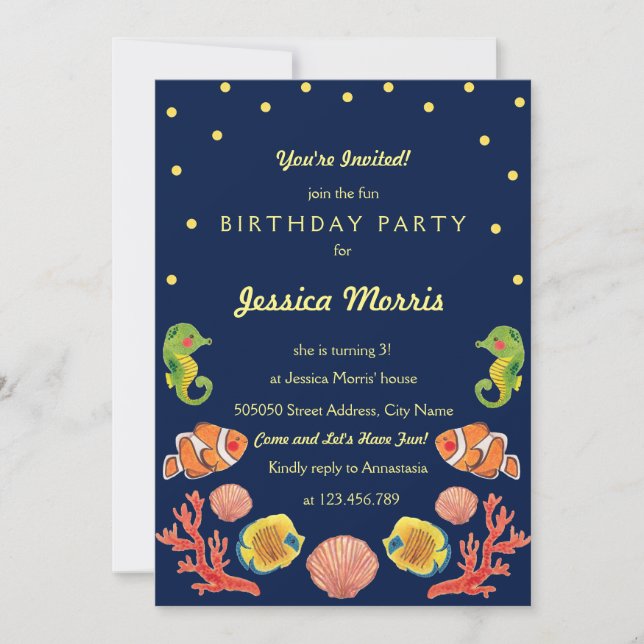 Happy Sea Animal Kids Birthday Party Invitation (Front)