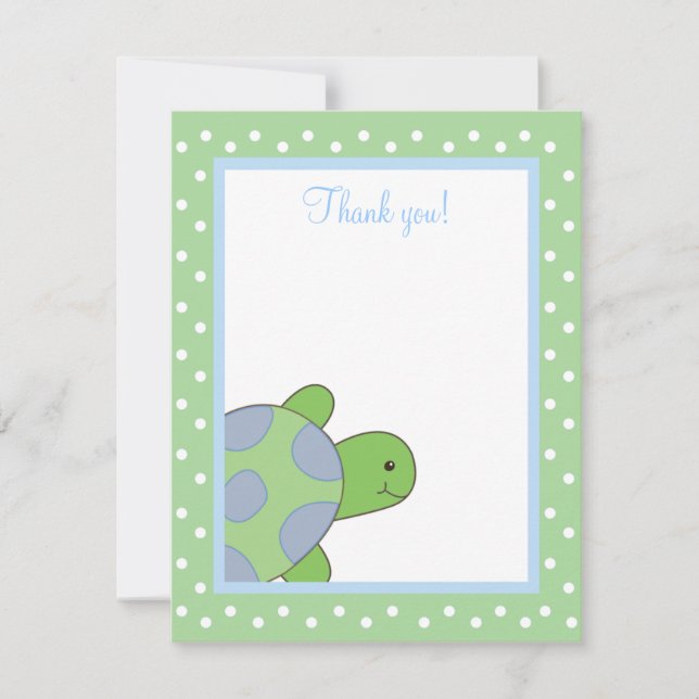 HAPPY SEA TURTLE (Green) 4x5 Flat Thank you note Card (Front)