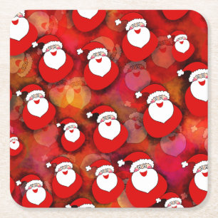 Happy Seamless Santa Claus Pattern Square Paper Coaster