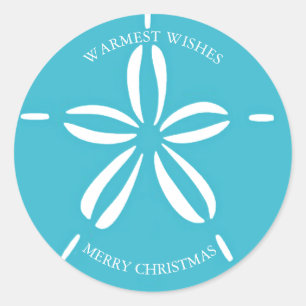 Happy Seashore   Beach Sand Dollar Christmas Classic Round Sticker
