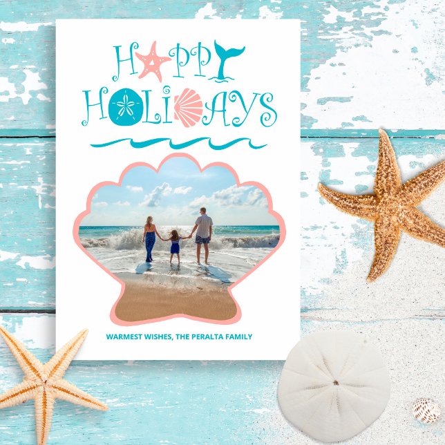 Happy Seashore | Beach Seashell Christmas Photo Holiday Card (Creator Uploaded)