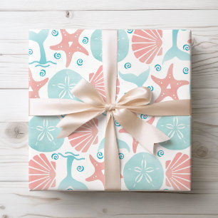 Happy Seashore   Nautical Beach Pattern Christmas Wrapping Paper
