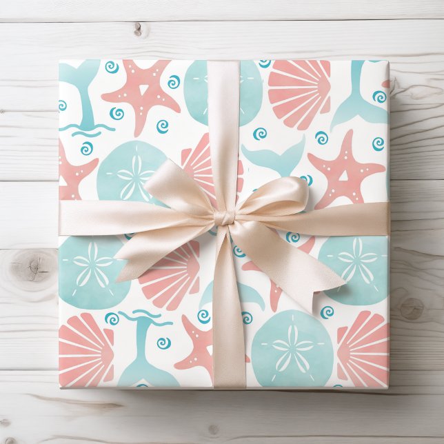 Happy Seashore | Nautical Beach Pattern Christmas Wrapping Paper (Creator Uploaded)