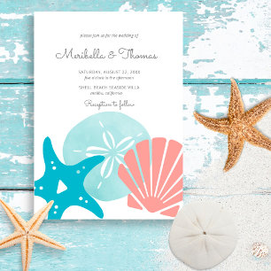 Happy Seashore   Nautical Beach Seashell Wedding Invitation