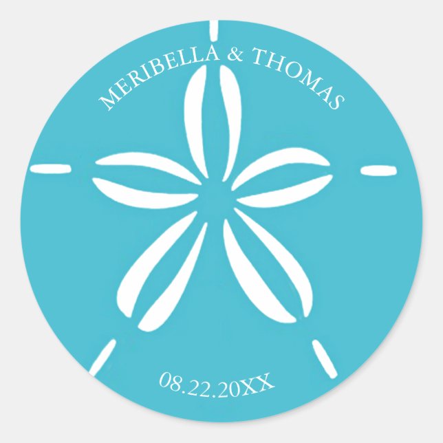 Happy Seashore | Tropical Beach Sand Dollar Classic Round Sticker (Front)