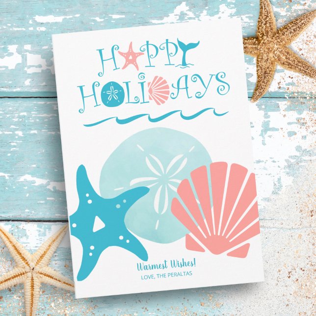 Happy Seashore | Tropical Beach Seashell Christmas Holiday Card (Creator Uploaded)